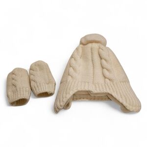 Newborn Knit Hat and Mittens Set Fleece Lined 0-3M NWOT